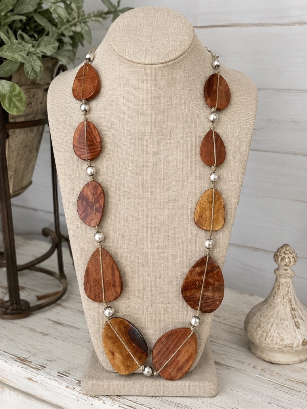 Long Earthy Wooden Statement necklace